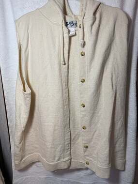 Cool Wear Vintage Cream Button-Front Hooded Sleeveless Vest